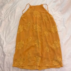 Yellow Embroidered Flower Halter Dress
